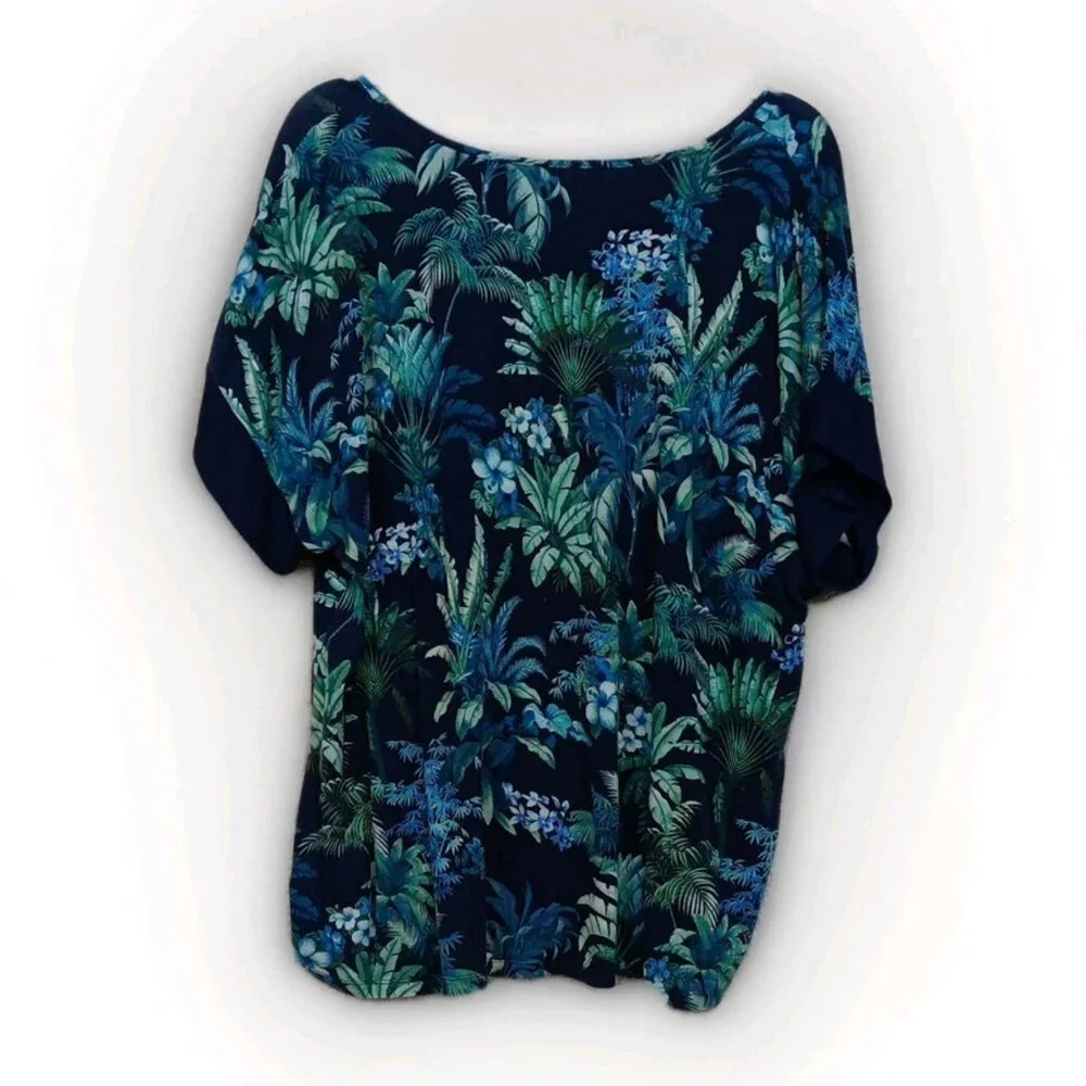 Tommy Bahama Women’s XL Tunic – Blue Floral Hawaiian Top – Rayon Blend - Picture 4 of 5